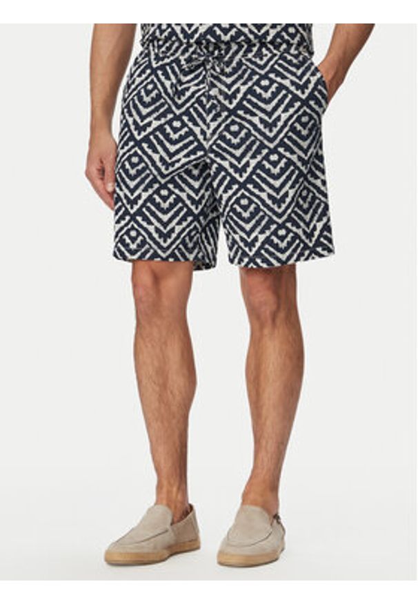 Jack & Jones Komplet koszula i szorty materiałowe Milo Seersucker Resort 12297829 Granatowy Loose Fit. Kolor: niebieski. Materiał: bawełna