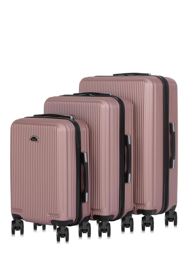 Ochnik - Komplet walizek na kółkach 19"/24"/28". Kolor: różowy. Materiał: guma, poliester, materiał, kauczuk