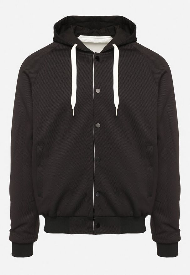 Born2be - Biało-Czarna Dwustronna Kurtka Bomberka z Kapturem Ozdobiona Paskami i Napisami Mevalora. Okazja: na co dzień. Typ kołnierza: kaptur. Kolor: biały. Materiał: jeans, skóra. Wzór: napisy, aplikacja. Styl: elegancki, casual, klasyczny