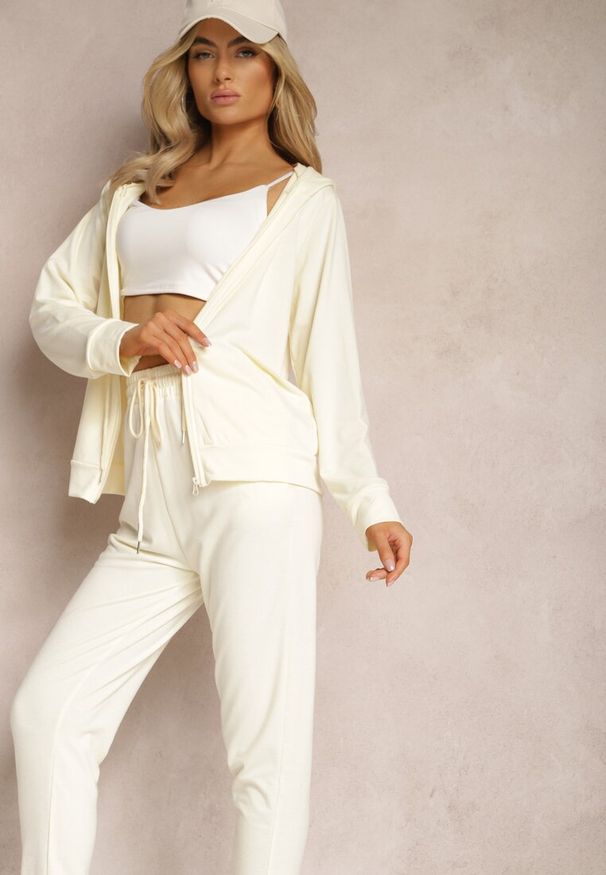 Renee - Jasnożółty Komplet Dresowy Zasuwana Bluza z Kapturem i Spodnie Joggery Scaellia. Kolor: żółty. Materiał: dresówka. Sport: turystyka piesza, fitness