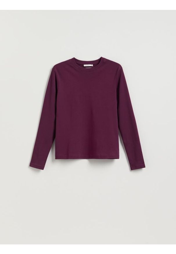 Reserved - Longsleeve z merceryzowanej bawełny - ciemnofioletowy. Kolor: fioletowy. Materiał: bawełna. Długość rękawa: długi rękaw