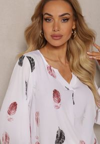 Renee - Biała Bluzka z Wiskozy i Długim Rękawem Domanico. Kolor: biały. Materiał: wiskoza. Długość rękawa: długi rękaw. Długość: długie. Wzór: aplikacja, nadruk