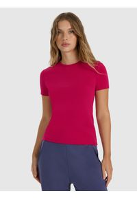 4f - 4F T-shirt z prążkowanej dzianiny z modalem damski - różowy XS. Okazja: na co dzień. Kolor: różowy. Materiał: prążkowany, dzianina. Wzór: prążki. Styl: klasyczny, sportowy, casual