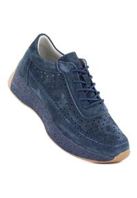 Skórzane półbuty damskie ażurowe granatowe Sergio Leone SP013. Kolor: niebieski. Materiał: skóra. Szerokość cholewki: normalna. Wzór: ażurowy #1