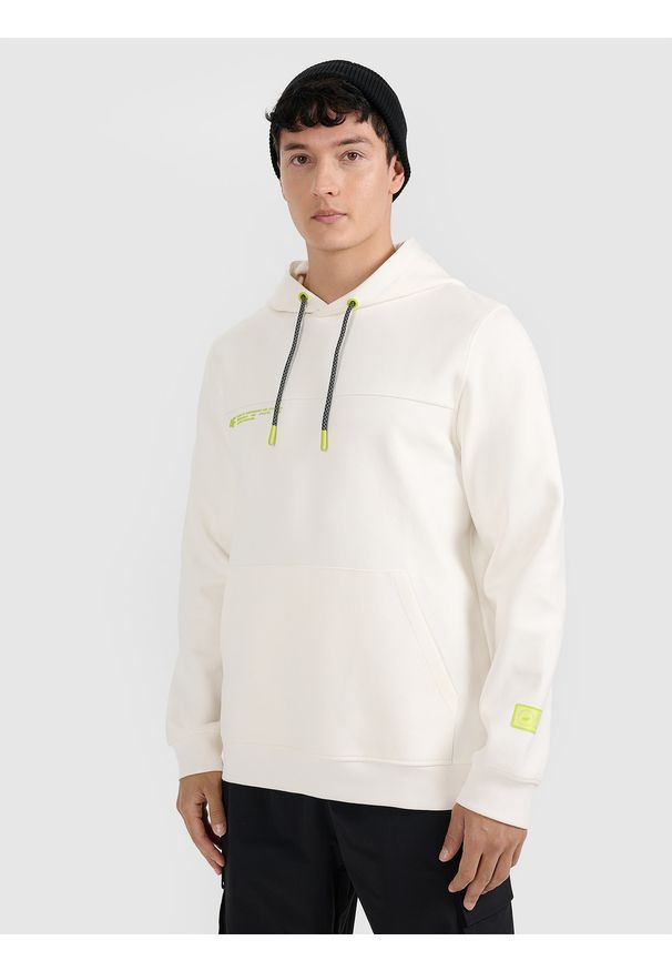 4f - 4F Bluza dresowa nierozpinana z kapturem męska - biała L. Okazja: na co dzień. Typ kołnierza: kaptur. Kolor: biały. Materiał: dresówka. Styl: casual