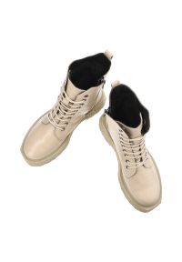 Beżowe Botki Artiker Modne Buty Damskie. Zapięcie: sznurówki. Kolor: beżowy. Materiał: jeans. Styl: klasyczny, street, elegancki #8