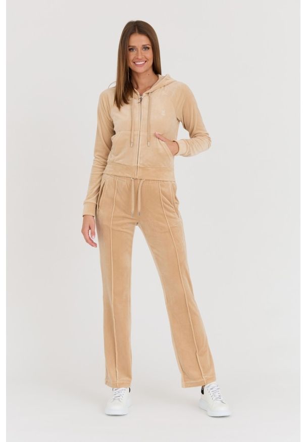 Juicy Couture - JUICY COUTURE Beżowa bluza Madison Hoodie. Kolor: beżowy