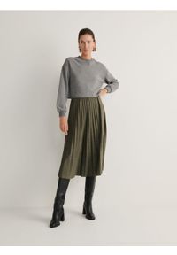 Reserved - Plisowana spódnica midi - ciemnozielony. Kolor: zielony. Materiał: zamsz