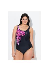 ULLA POPKEN - Damskie Kostium kąpielowy kwiaty bez miękkich miseczek okrągły dekolt. Kolekcja: plus size. Kolor: czarny. Materiał: poliamid, materiał, elastan. Wzór: kwiaty #1