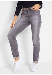 bonprix - Dżinsy o kroju mom, mid waist, z wygodnym stretchem. Okazja: na co dzień. Kolor: szary. Styl: casual #1