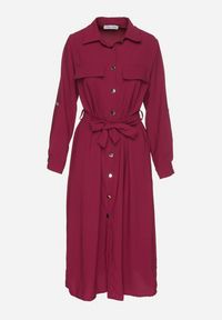 Born2be - Bordowa Koszulowa Sukienka z Eleganckimi Guzikami i Wiązanym Paskiem w Talii Kortella. Okazja: na co dzień, na spotkanie biznesowe. Typ kołnierza: dekolt w serek. Kolor: czerwony. Długość rękawa: długi rękaw. Typ sukienki: koszulowe. Styl: elegancki #7
