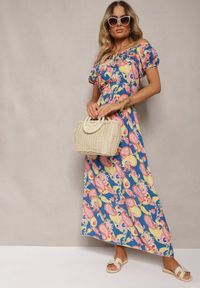 Renee - Niebiesko-Różowa Sukienka z Bawełny z Gumką w Talii Baletta. Kolor: niebieski. Materiał: bawełna. Sezon: lato #4