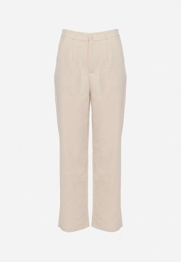 Born2be - Ciemnobeżowe Szerokie Klasyczne Spodnie Cygaretki Ulea. Okazja: na spotkanie biznesowe. Kolor: beżowy. Styl: klasyczny