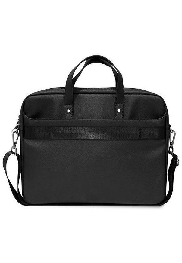 Torba Guess Saffiano Triangle Logo Computer Bag 16” czarny. Kolor: czarny. Materiał: skóra ekologiczna, materiał. Wzór: aplikacja