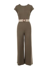 Born2be - Ciemnozielony Kombinezon z Paskiem Thalaera. Kolor: zielony. Materiał: dzianina, prążkowany. Długość rękawa: krótki rękaw. Długość: krótkie. Wzór: jednolity. Sezon: lato. Styl: boho #4