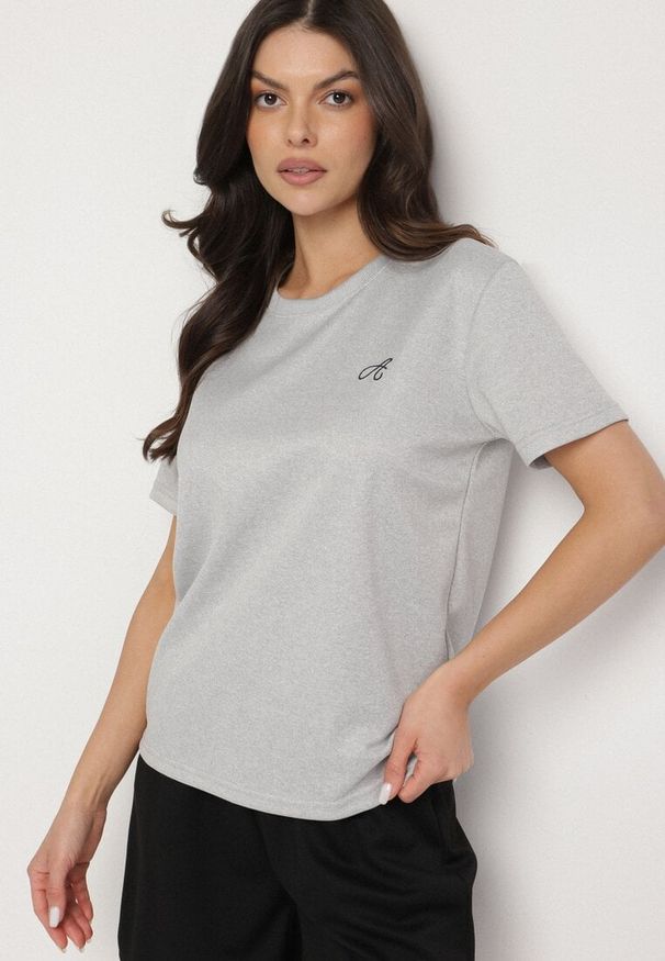 Born2be - Jasnoszary T-shirt o Klasycznym Kroju z Ozdobnym Haftem Galerrena. Okazja: do pracy, na co dzień, na spotkanie biznesowe. Kolor: szary. Materiał: jeans. Wzór: haft. Styl: klasyczny