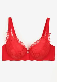 Renee - Czerwony Biustonosz Koronkowy Push-Up na Regulowanych Ramiączkach Moncia. Kolekcja: plus size. Kolor: czerwony. Materiał: koronka. Rodzaj stanika: push-up