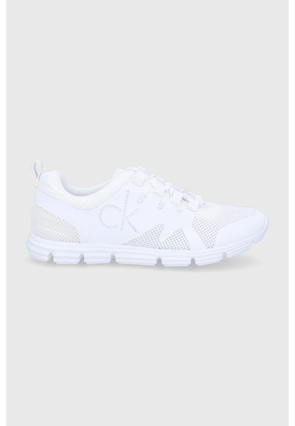 Calvin Klein Jeans Buty kolor biały. Nosek buta: okrągły. Zapięcie: sznurówki. Kolor: biały. Materiał: guma