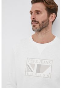Pepe Jeans Bluza męska kolor biały z aplikacją. Okazja: na co dzień. Kolor: biały. Materiał: dzianina. Wzór: aplikacja. Styl: casual