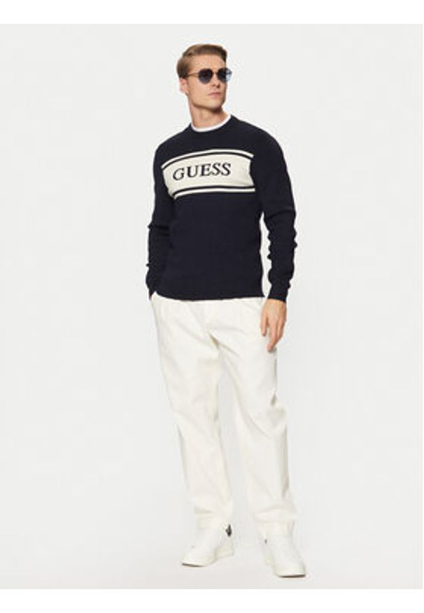 Guess Sweter M5RR13 Z3KK2 Granatowy Regular Fit. Kolor: niebieski. Materiał: wiskoza