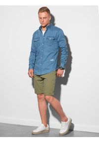 Ombre Clothing - Koszula męska jeansowa na zatrzaski - niebieska V2 K567 - XXL. Kolor: niebieski. Materiał: jeans. Styl: klasyczny #3