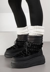 Born2be - Czarne Pikowane Śniegowce na Grubej Tłoczonej Podeszwie z Futerkiem Adarlia. Okazja: na co dzień. Kolor: czarny. Materiał: futro. Styl: casual #3