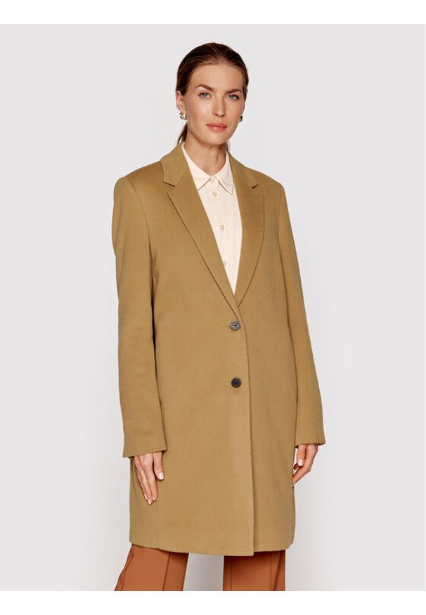 Calvin Klein Płaszcz wełniany Crombie K20K204155 Brązowy Regular Fit. Kolor: brązowy. Materiał: wełna