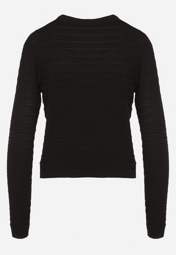 Born2be - Czarny Wiskozowy Kardigan na Guziki z Kołnierzykiem Arevala. Okazja: do pracy, na co dzień. Kolor: czarny. Materiał: wiskoza. Styl: klasyczny, elegancki, casual
