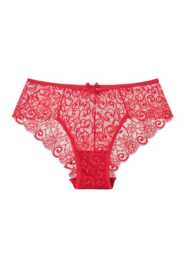 Intica - Majtki brazyliany z delikatnej koronki Bertina. Kolor: czerwony. Materiał: koronka. Wzór: koronka