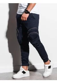 Ombre Clothing - Spodnie męskie joggery - granatowe P996 - M. Kolor: niebieski. Materiał: bawełna, elastan