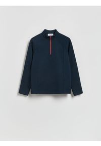Reserved - Bluza ze stójką - granatowy. Kolor: niebieski. Materiał: dzianina. Wzór: gładki