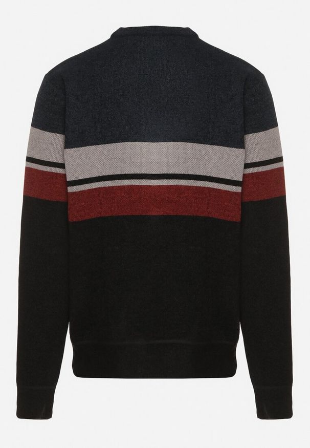 Born2be - Granatowy Sweter z Wełną z Eleganckim Kołnierzykiem Koszulowym Espalea. Typ kołnierza: kołnierzyk koszulowy. Kolor: niebieski. Materiał: wełna. Wzór: aplikacja. Styl: elegancki