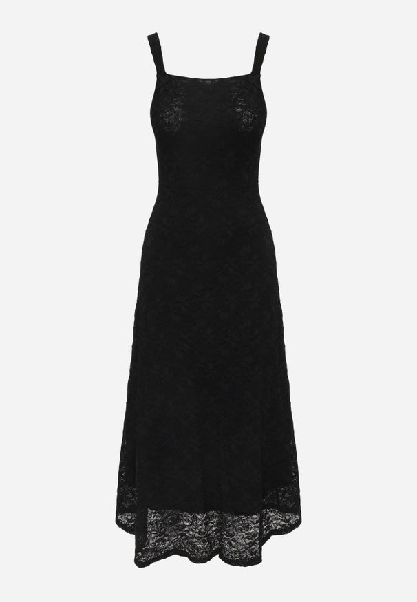 Renee - Czarna Koronkowa Koktajlowa Sukienka o Taliowanym Kroju Ianra. Kolor: czarny. Materiał: koronka. Długość rękawa: na ramiączkach. Wzór: koronka. Styl: wizytowy. Długość: mini