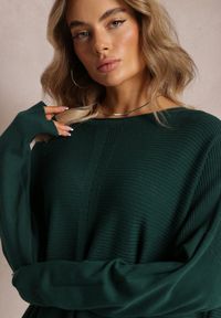 Renee - Ciemnozielony Oversizowy Sweter o Przedłużonym Fasonie z Rękawami Typu Nietoperz Porunxa. Kolor: zielony. Długość: długie. Sezon: jesień, zima #2