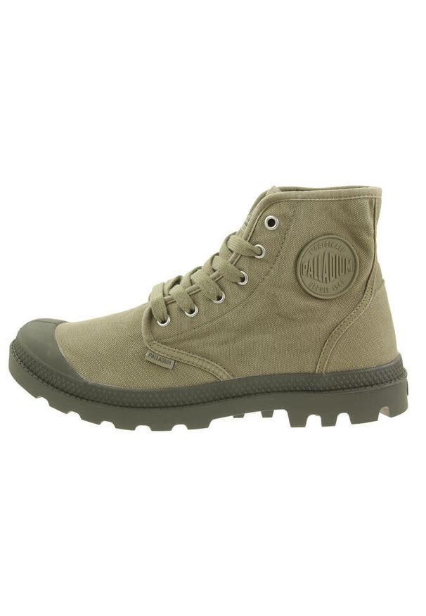 Buty do chodzenia męskie Palladium Pampa HI. Wysokość cholewki: za kostkę. Zapięcie: sznurówki. Kolor: zielony. Materiał: materiał, syntetyk, tkanina, guma. Szerokość cholewki: normalna. Styl: sportowy. Sport: turystyka piesza