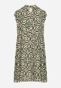 Born2be - Zielona Bawełniana Sukienka o Rozkloszowanym Kroju w Ornamentalny Wzór Zalimea. Okazja: na co dzień. Typ kołnierza: dekolt w kształcie V. Kolor: zielony. Materiał: bawełna. Długość rękawa: krótki rękaw. Typ sukienki: rozkloszowane. Styl: elegancki, casual #4