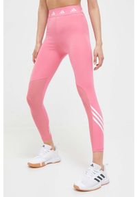 adidas Performance legginsy treningowe Techfit 3-Stripes kolor różowy z nadrukiem. Stan: podwyższony. Kolor: różowy. Materiał: skóra, materiał. Technologia: Techfit (Adidas). Wzór: nadruk. Sport: fitness #1