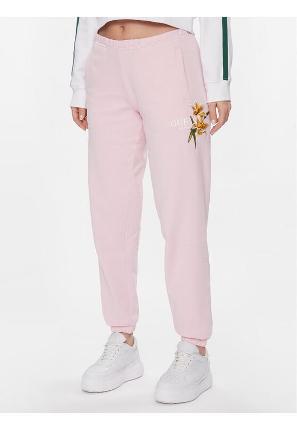 Guess Spodnie dresowe V4GB04 KC6V1 Różowy Regular Fit. Kolor: różowy. Materiał: bawełna
