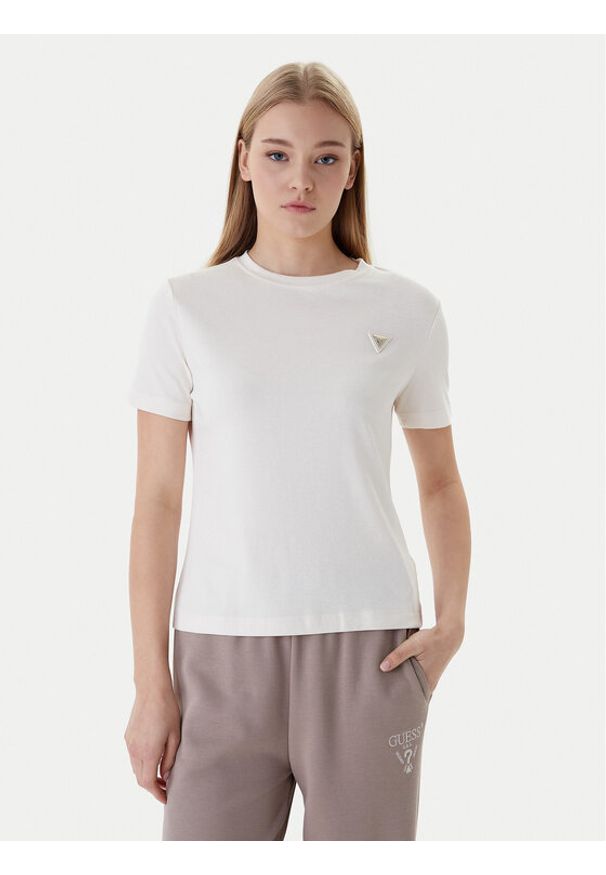Guess T-Shirt V6RI17 KD741 Écru Regular Fit. Materiał: bawełna