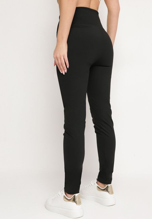 Born2be - Czarne Klasyczne Spodnie Legginsy z Szerokim Pasem i Wysokim Stanem Xantia. Stan: podwyższony. Kolor: czarny. Materiał: tkanina. Styl: klasyczny
