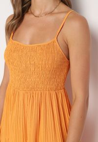 Born2be - Pomarańczowa Rozkloszowana Sukienka na Ramiączkach z Gumkami w Talii Ageridia. Kolor: pomarańczowy. Długość rękawa: na ramiączkach. Styl: elegancki #7