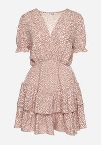 Born2be - Jasnobrązowa Sukienka z Gumką w Talii z Kopertowym Dekoltem Ianveia. Kolor: brązowy. Typ sukienki: kopertowe #4