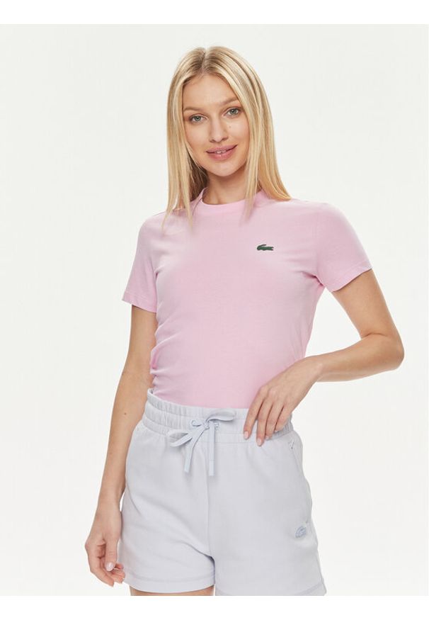 Lacoste T-Shirt TF9246 Różowy Regular Fit. Kolor: różowy. Materiał: bawełna