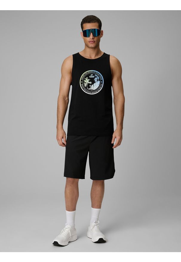 4f - 4F Koszulka bez rękawów regular z nadrukiem męska - czarna XXL. Kolor: czarny. Materiał: dzianina, bawełna. Długość rękawa: bez rękawów. Wzór: nadruk. Sezon: lato
