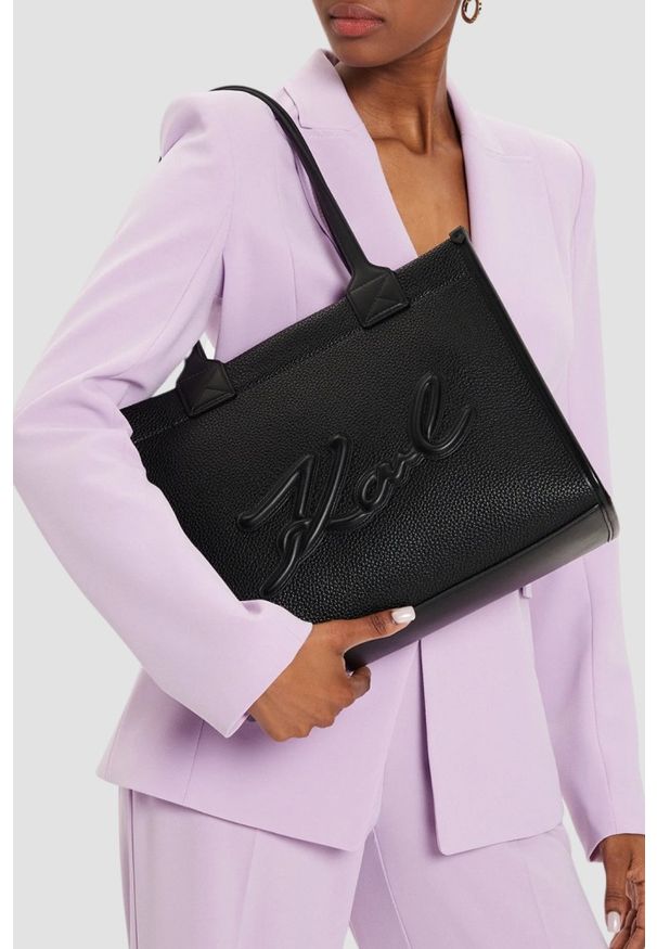 Karl Lagerfeld - KARL LAGERFELD Czarna torebka damska Md Tote Grainy. Kolor: czarny. Materiał: skórzane. Styl: klasyczny, elegancki