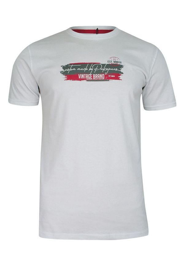 Pako Jeans - T-shirt Biały z Nadrukiem, Bawełniany, Męski, Krótki Rękaw, U-neck -PAKO JEANS. Okazja: na co dzień. Kolor: biały. Materiał: bawełna. Długość rękawa: krótki rękaw. Długość: krótkie. Wzór: nadruk. Styl: casual