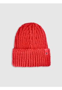 4f - 4F Czapka beanie damska - czerwona S. Kolor: czerwony. Materiał: dzianina, syntetyk, materiał. Sezon: zima. Styl: klasyczny, sportowy #1