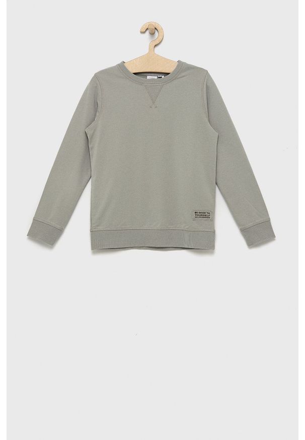 Name it bluza bawełniana dziecięca kolor zielony gładka. Okazja: na co dzień. Kolor: zielony. Materiał: bawełna. Wzór: gładki. Styl: casual