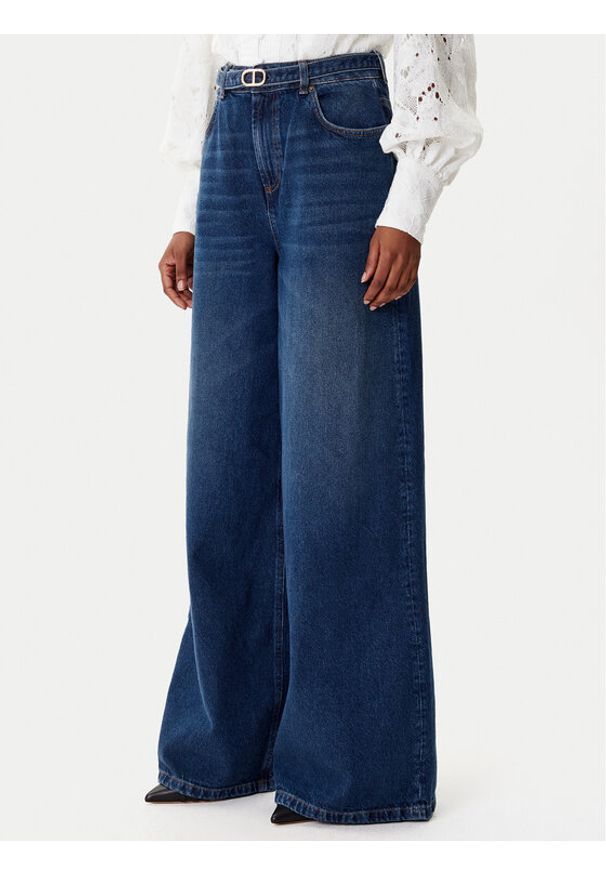TwinSet - TWINSET Jeansy 252TP2540 Granatowy Wide Leg. Kolor: niebieski