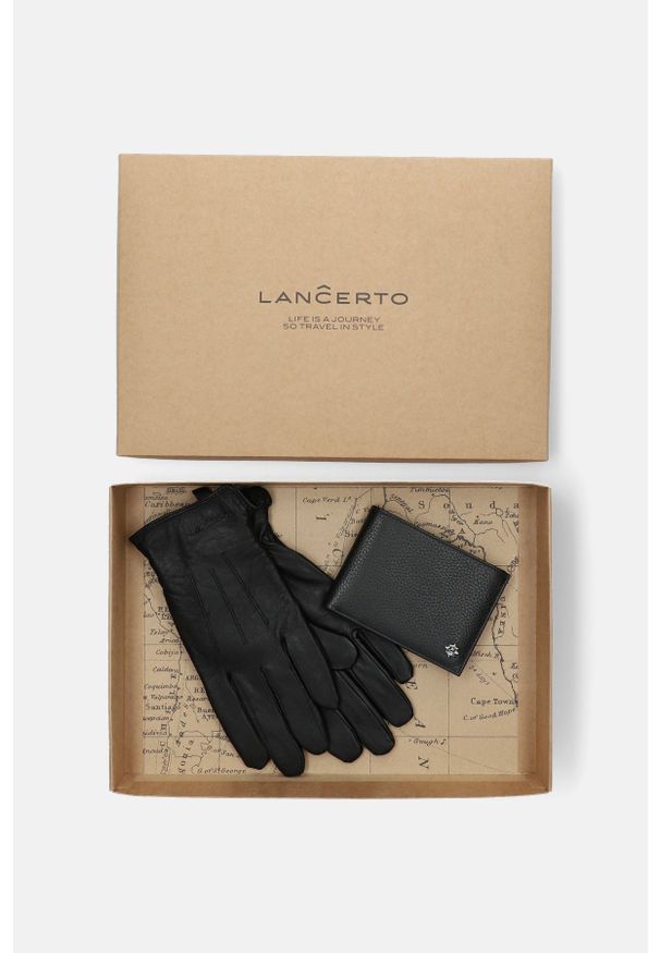 Lancerto - Zestaw Portfel Męski Plus Rękawiczki. Materiał: skóra, materiał